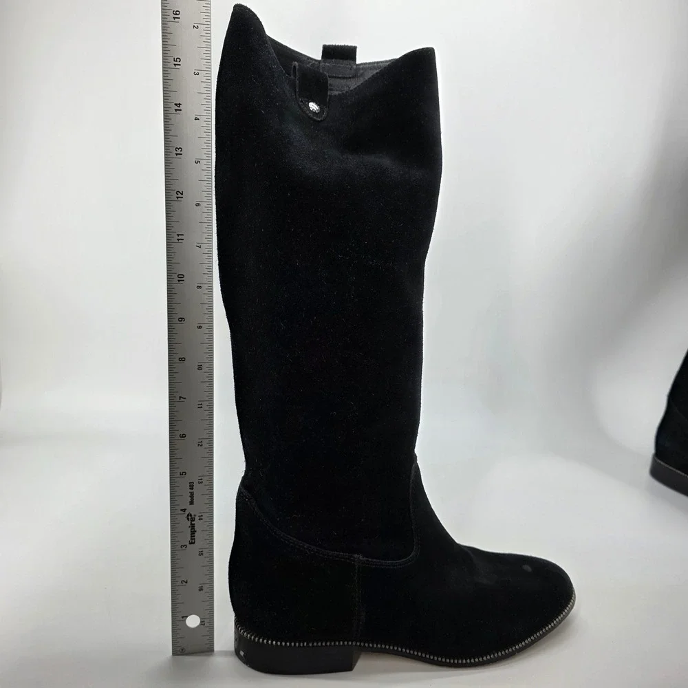 Michael Kors Knee Boots Bayview Black Suede Leather Riding Zipper Trim Pull On 8